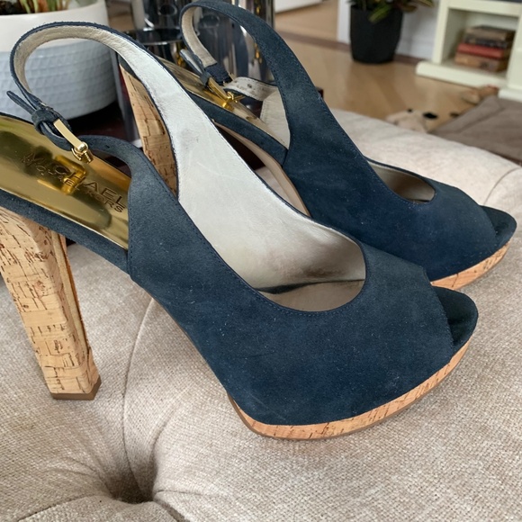 Michael Kors Blue Suede & Cork Sandals - Picture 2 of 6